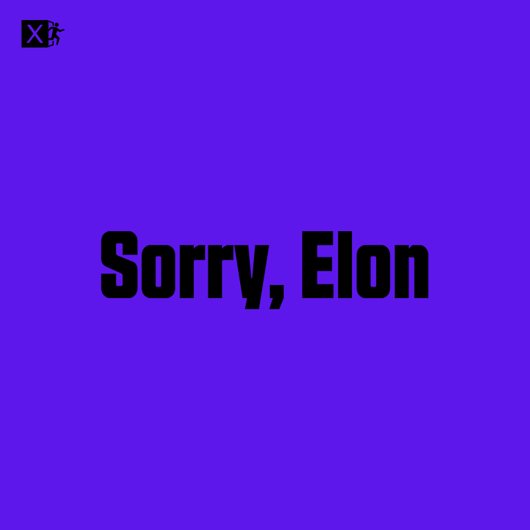 Sharepic zu #byebyeelon mit dem Text "Sorry, Elon"